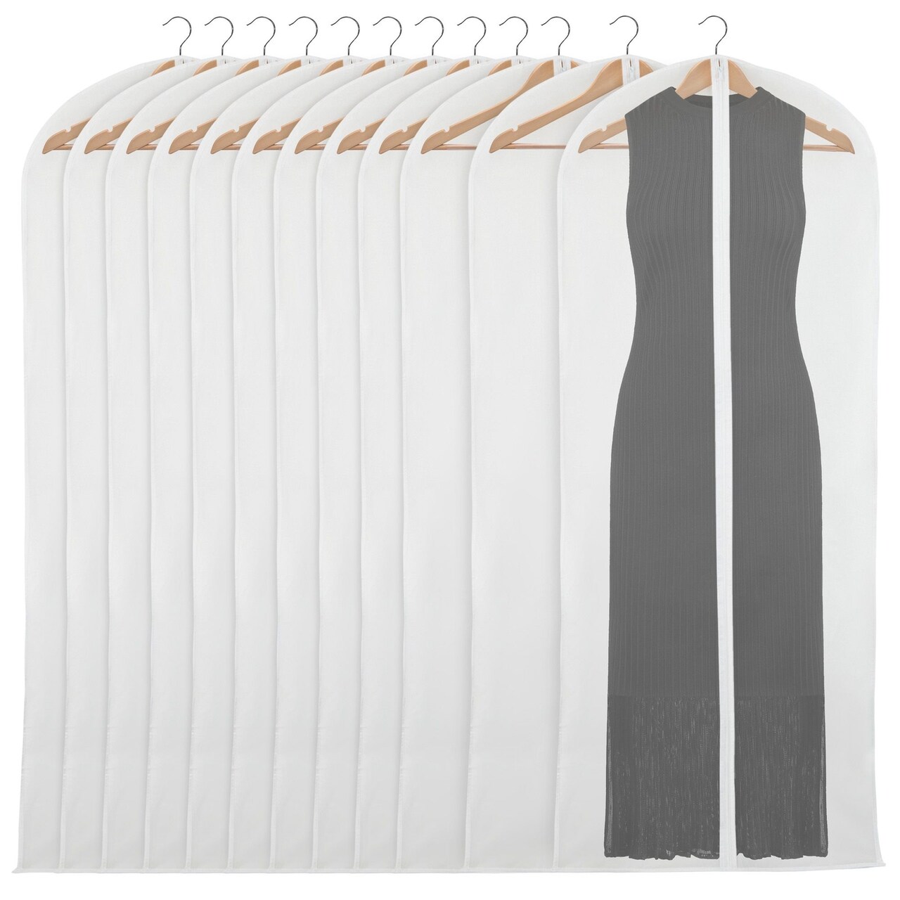 Clear Garment Bag Covers, Zippered Closet Bags for Clothes (24x60 In, 12 Pack)